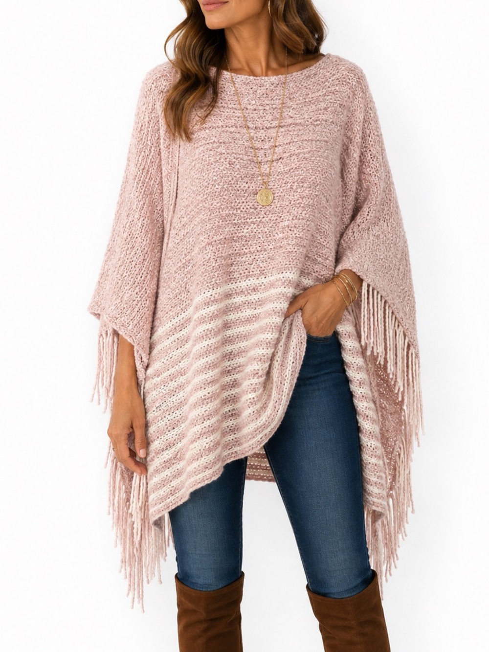 Pink Cream soft loose knit lightweight relaxed oversized sweater poncho